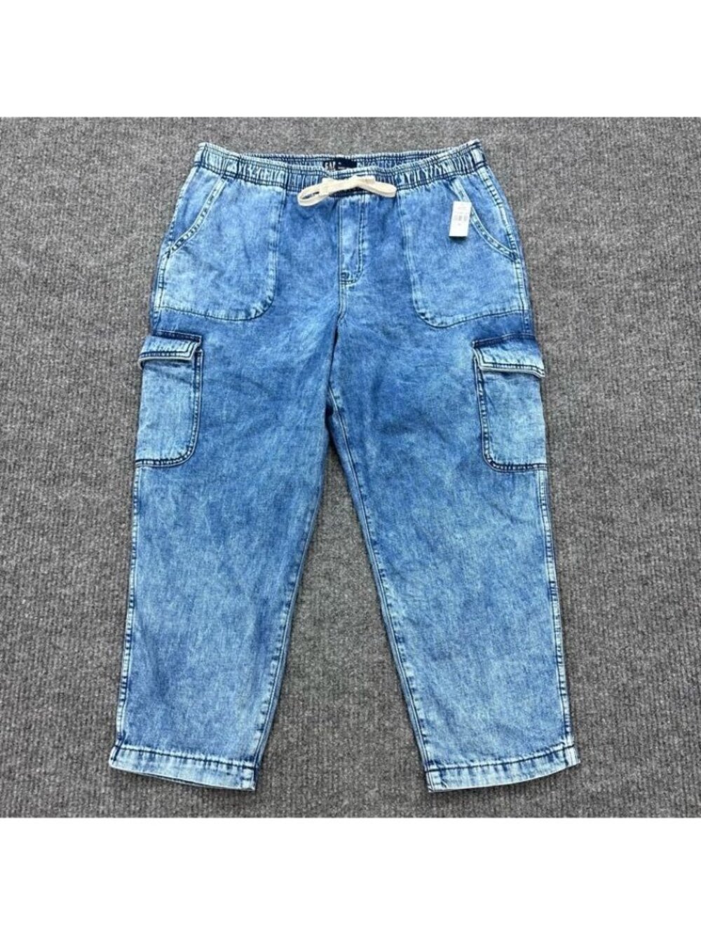 Gap Denim Easy Jean Pull On Mid Rise Cargo Light Acid Wash Womens Size XL NEW